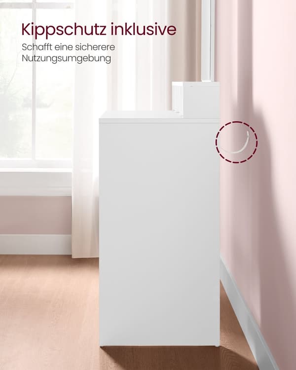 Frisørbord med spejl og 2 skuffer hvid