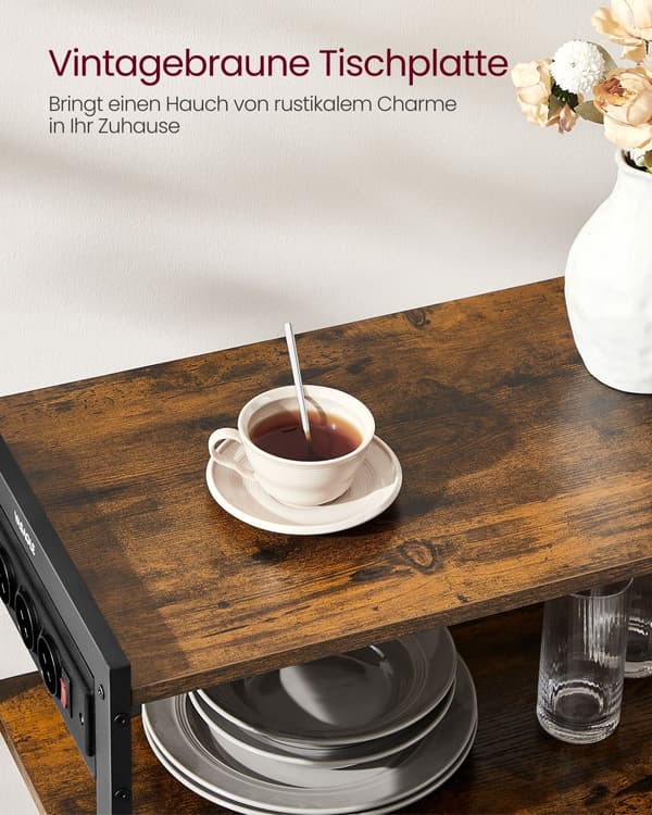 Kökshylla med uttag vintage brun-ink svart