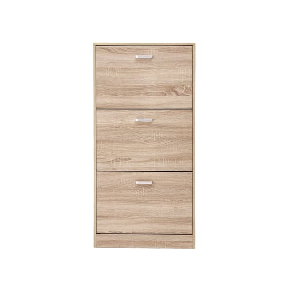 Skoskab med 3 døre Skoreol, Skoskab med 3 rum, justerbar, til gang, stue, soveværelse, 60 x 24 x 120 cm (L x B x H), Natur V1