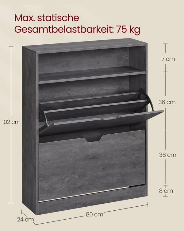 Skoskåp 2 klaffar öppet fack dimgrått
