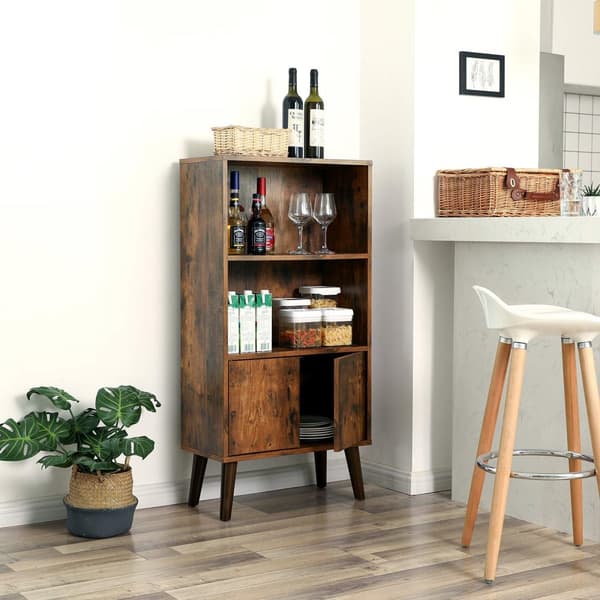 Retro bokhylla, 2-stegs bokhylla med dörrar, förvaringsskåp för böcker, foton, dekorationer, i vardagsrummet, kontoret, biblioteket, modern stil från