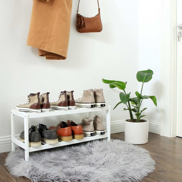 Luonnollinen bambu 2-tasoinen kenkäteline, hylly kengille kasveille kirjoille, olohuoneeseen eteiseen makuuhuoneeseen kylpyhuoneeseen, 70 x 26 x 33 c