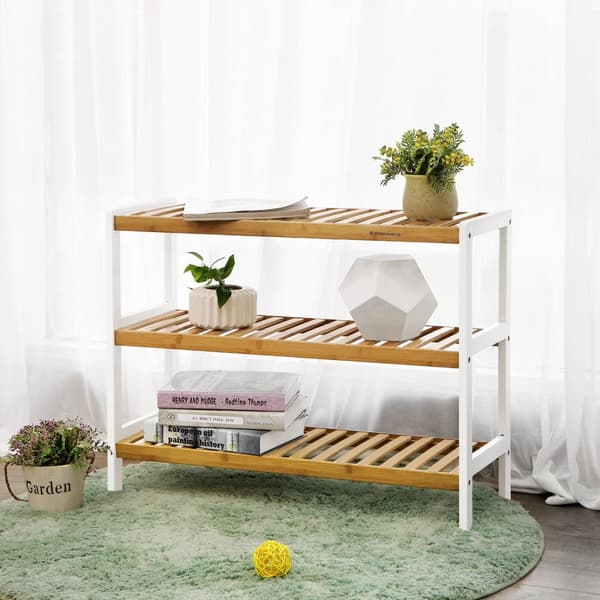 3-trins bambusskoreol, stativorganisator, opbevaringshylde, 70 x 26 x 55 cm (B x D x H), ideel til gang, badeværelse, stue, soveværelse og korridor