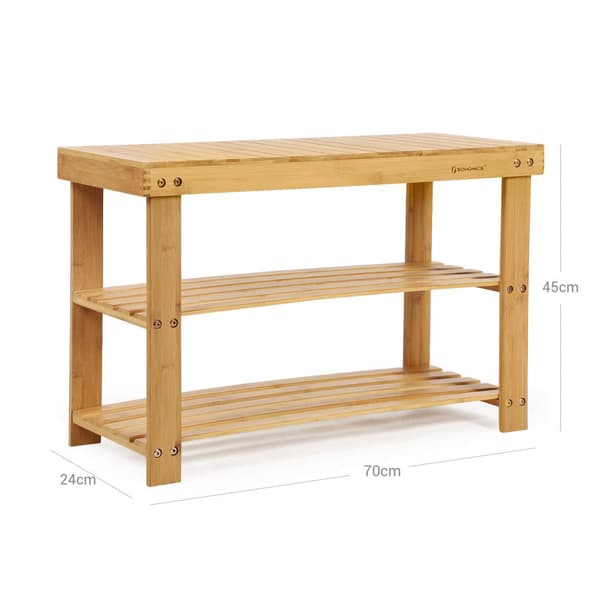 3-trins bambus skobænk, skostativ til opbevaring, 70 x 28 x 45 cm, ideel til gang, badeværelse, stue og korridor