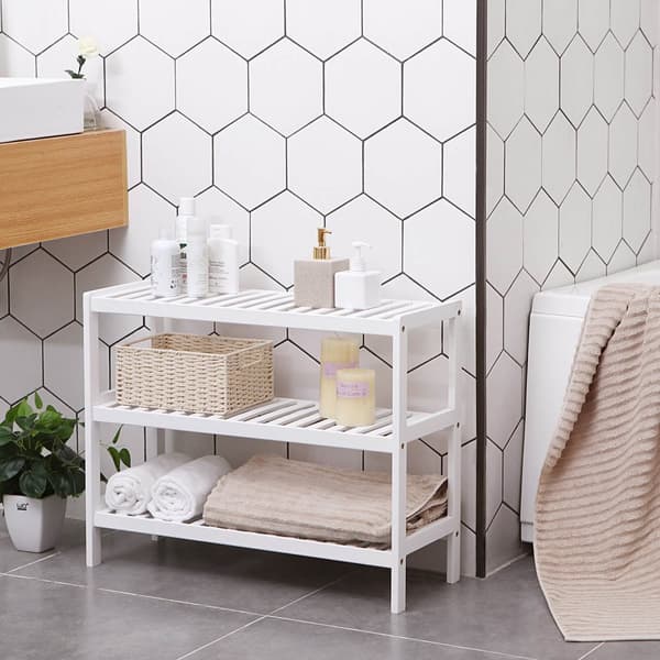 Skohylla i bambu, 3-stegs förvaringshylla, 70 x 26 x 55 cm (B x D x H), perfekt för hall, badrum, vardagsrum och korridor, vit