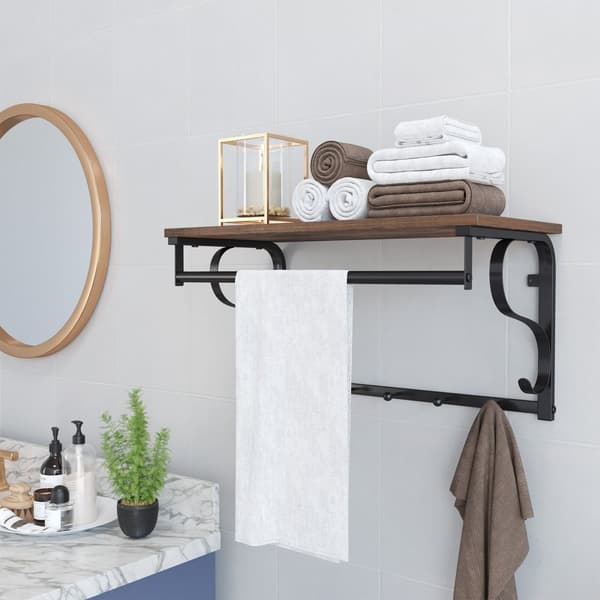 Industrial Coat Rack Hylly Wall Mounted, Hook Rack Hylly 5 koukkua ja ripustuskisko, eteinen, eteinen, kylpyhuone, olohuone, Rustic Brown, musta, Rus