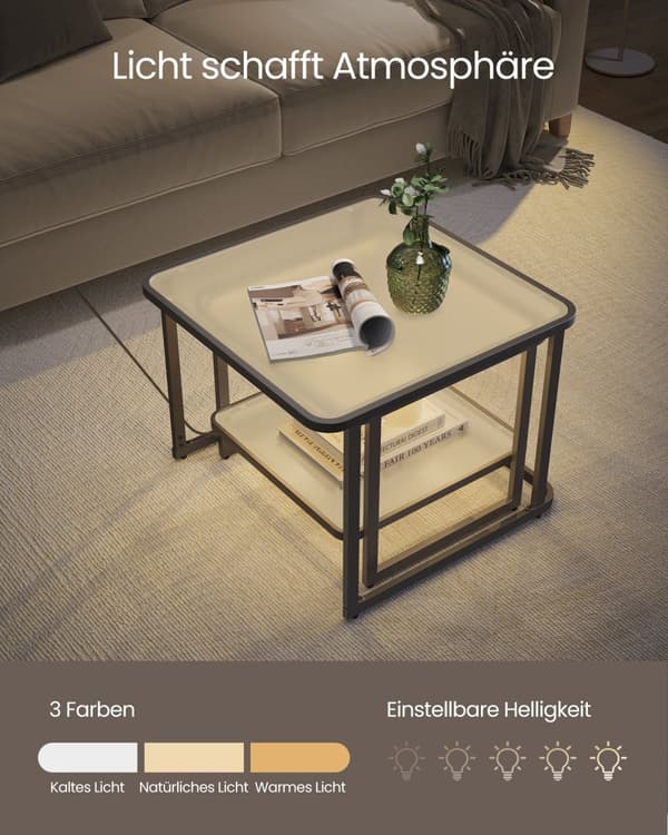 Soffbord set om 2 med LED-ljus cloud white-ink black