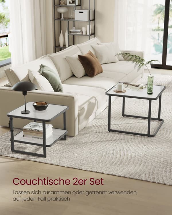 Soffbord set om 2 med LED-ljus cloud white-ink black