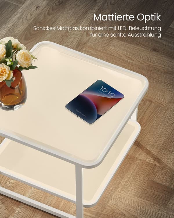 Soffbord set om 2 med LED-ljus molnvitt-pärlvitt