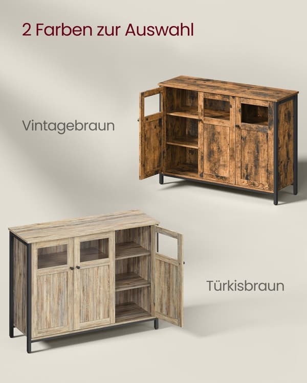 Köksskåp med glasdörrar och stålram