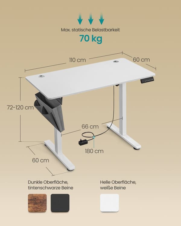 Höjdjusterbart elektriskt skrivbord 60 x 110 x (72-120) cm