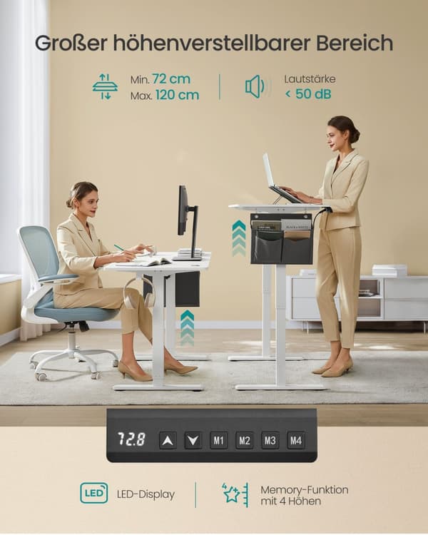 Højdejusterbart elektrisk skrivebord 60 x 120 x (72-120) cm