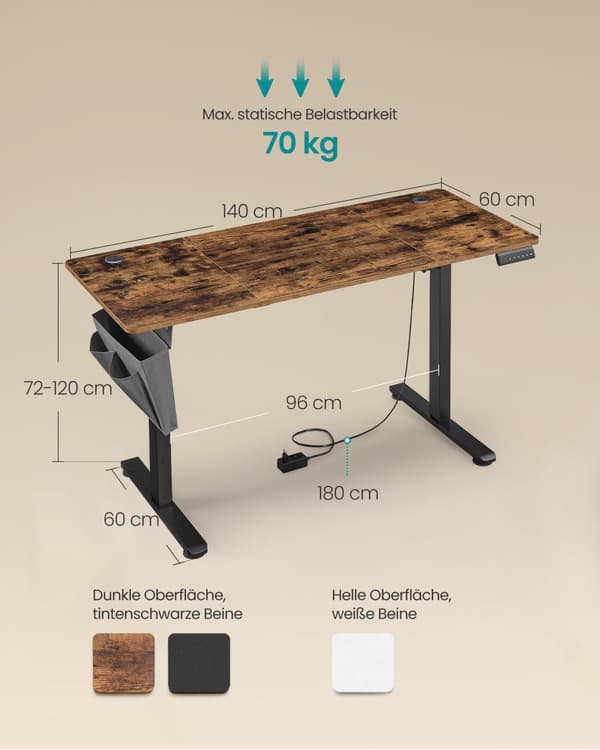Höjdjusterbart elektriskt skrivbord 60 x 140 x (72-120) cm