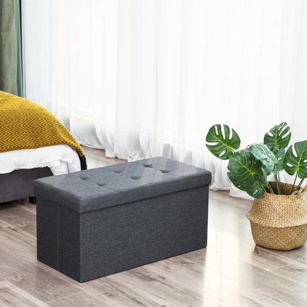 Linnetyg hopfällbar förvaring Ottoman Bänk Mångsidig Platsbesparande Mörkgrå 76 x 38 x 38 cm