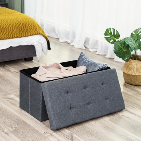 Linnetyg hopfällbar förvaring Ottoman Bänk Mångsidig Platsbesparande Mörkgrå 76 x 38 x 38 cm