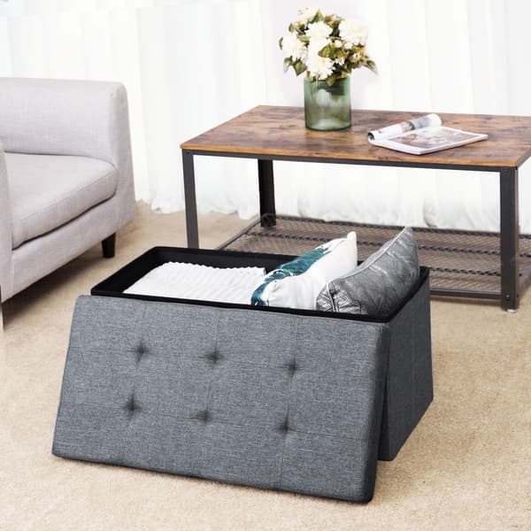 Linnetyg hopfällbar förvaring Ottoman Bänk Mångsidig Platsbesparande Mörkgrå 76 x 38 x 38 cm