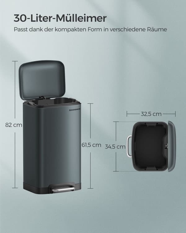 Papperskorg 30 liter rökgrå