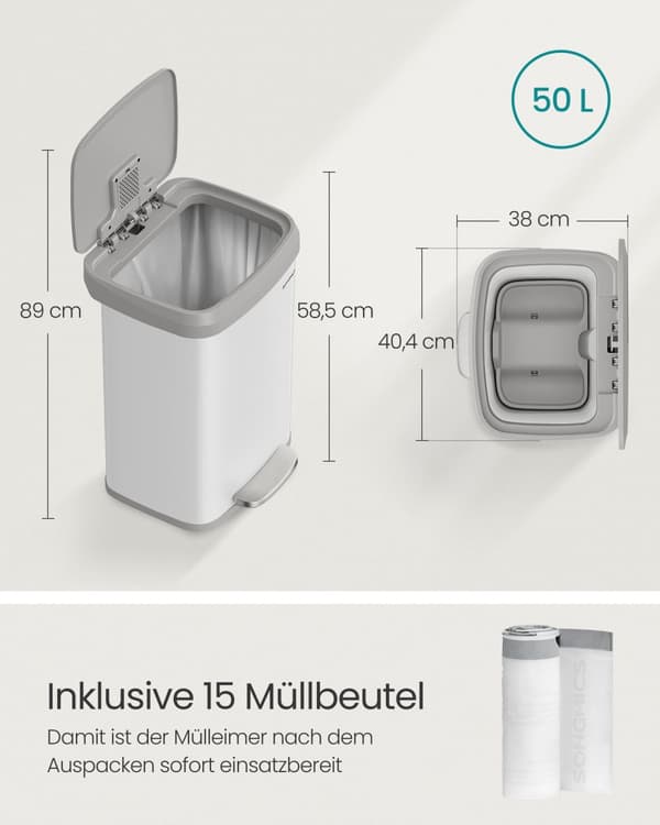 Köksavfallstunna med lock 50 liter vit-dovegrå