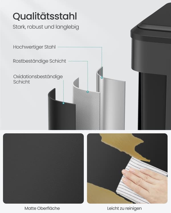 Soptunnssorterare 2 x 15 L med lock, köks- och vardagsrumssoptunna, pedaltyp, rostfritt stål, lufttät, plastflaska, burkförvaring, ingen synlighet, h