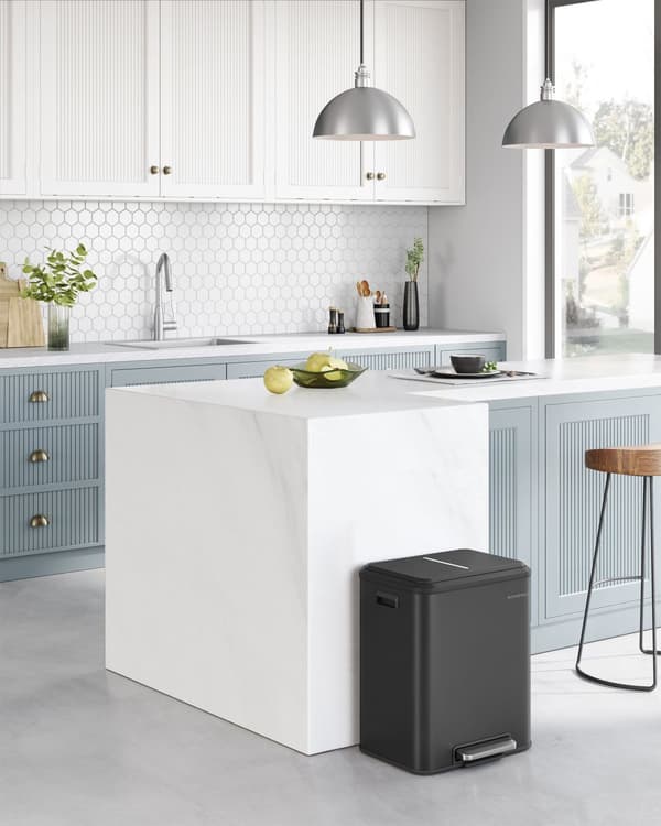 Soptunnssorterare 2 x 15 L med lock, köks- och vardagsrumssoptunna, pedaltyp, rostfritt stål, lufttät, plastflaska, burkförvaring, ingen synlighet, h