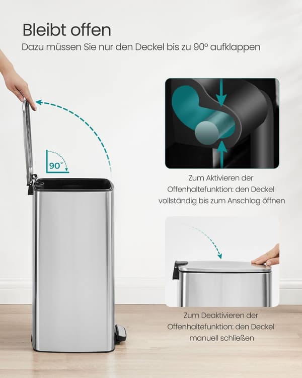 30 liters affaldsspand i stål metallic sølv