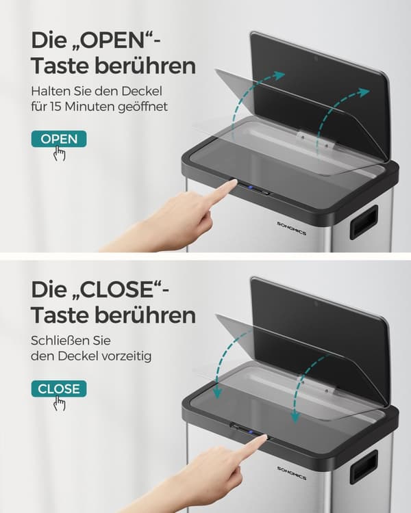 Papperskorg med rörelsesensor av stål, silvermetallic