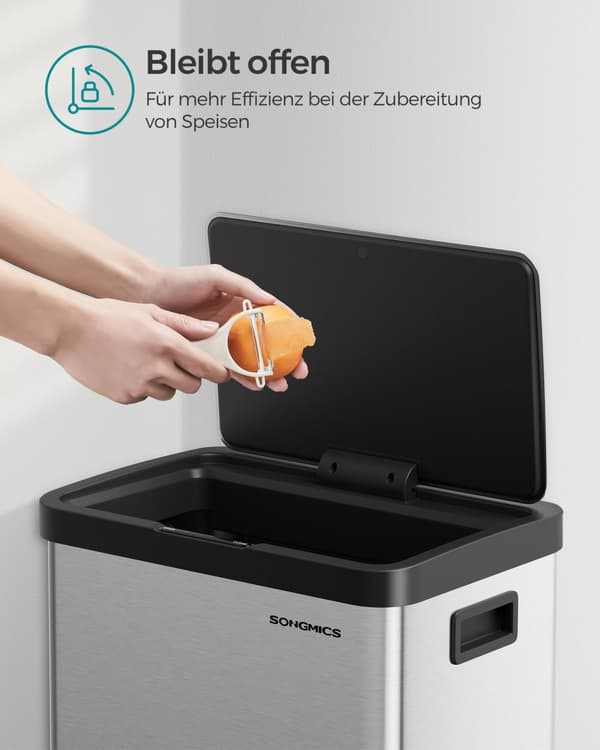 Papperskorg med rörelsesensor av stål, silvermetallic