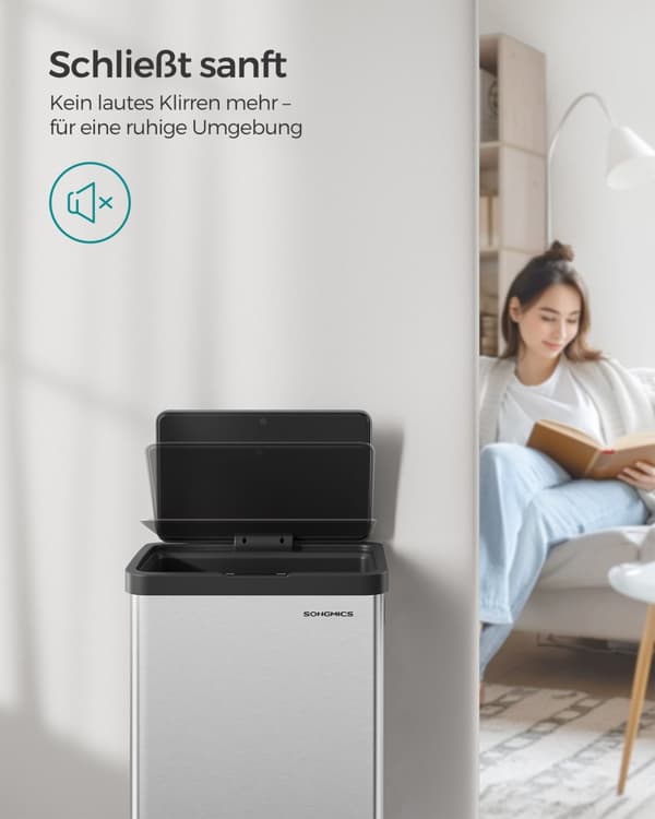 Papperskorg med rörelsesensor av stål, silvermetallic