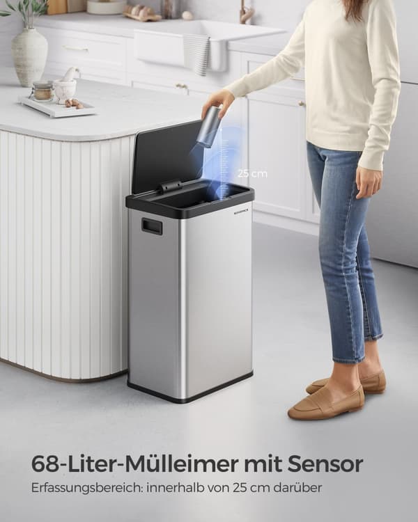 Papperskorg med rörelsesensor av stål, silvermetallic
