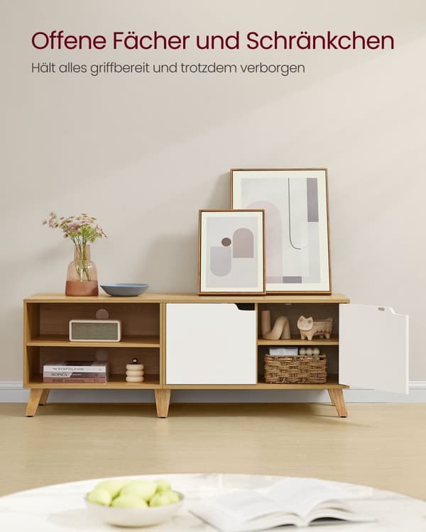 TV-skab 140 cm langt natur eg farve-cremehvid