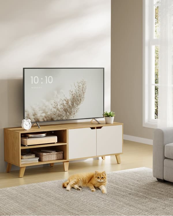 TV-skab 140 cm langt natur eg farve-cremehvid