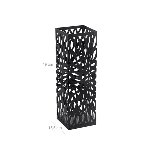 Metallinen sateenvarjoteline, moderni neliön muotoinen sateenvarjoteline, 15,5 x 15,5 x 49 cm, 4 koukkua ja irrotettava tippa-alusta, eteiseen, toimi