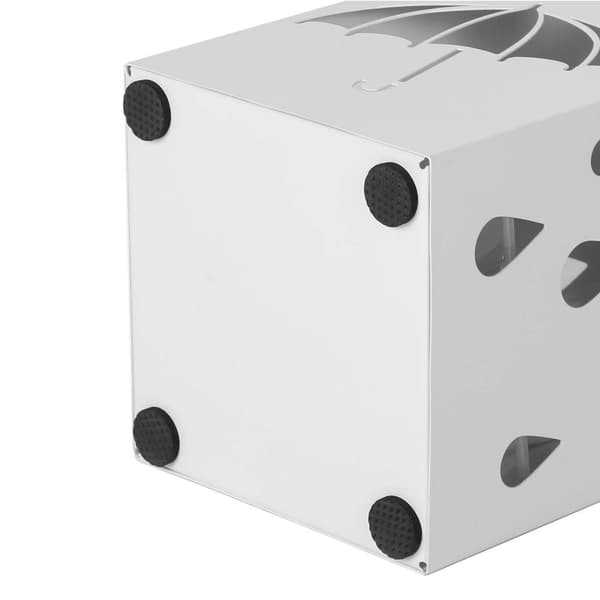 Paraplystativ i metal, firkantet paraplyholder med drypbakke og 4 kroge, 15,5 x 15,5 x 49 cm, hvid