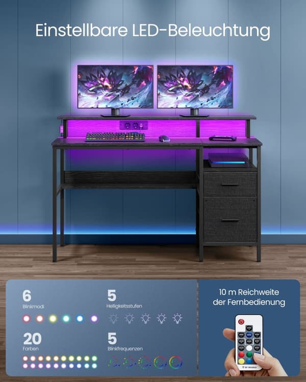 Skrivbord med lådor och monitorstativ svart ebenholts