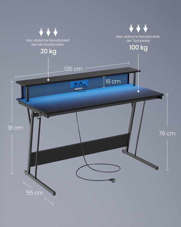Skrivbord med skärmstativ 55 x 135 x 76 cm kolsvart