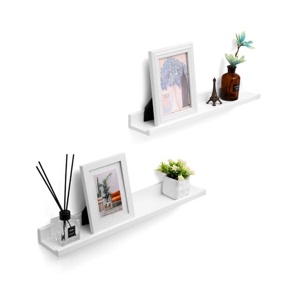 Flytande hyllor Set om 2, vägghyllor med högblank yta, 60 x 10 cm, för tavelramar och böcker, vardagsrum, hall, sovrum, badrum, kök, kontor, vit