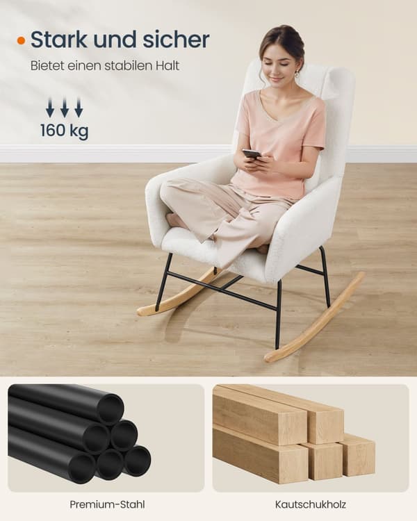 Gungstol klädd med fleece och armstöd cremevit