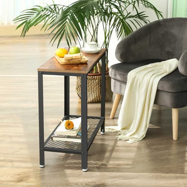 Teollinen sivupöytä, päätypöytä, yöpöytä verkkohyllyllä, helppo asentaa, kapea ja tilaa säästävä olohuoneeseen, makuuhuoneeseen, teräs, 60 x 30 x 60