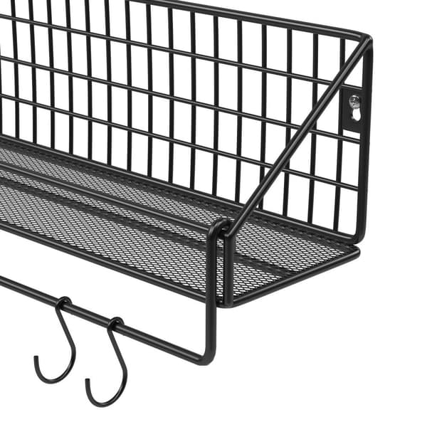 Industriella vägghyllor i metall, varje hylla kan belastas med upp till 15 kg, 2 st kökshyllor med 10 krokar, för sovrum vardagsrum, 30 x 12 x 13 cm,