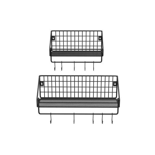 Industriella vägghyllor i metall, varje hylla kan belastas med upp till 15 kg, 2 st kökshyllor med 10 krokar, för sovrum vardagsrum, 30 x 12 x 13 cm,