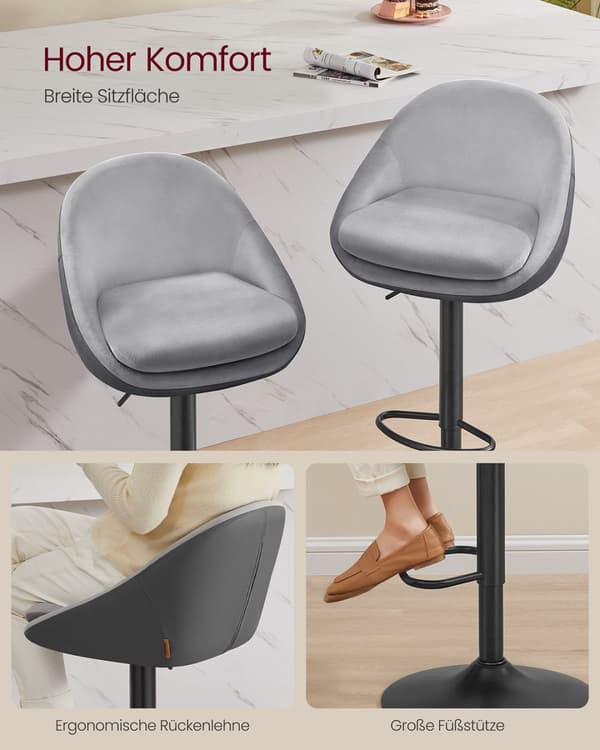 Barstol sæt med 2 højdejusterbare dove grey-ink black