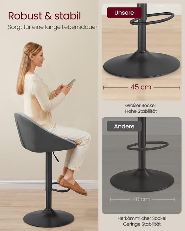 Barstol sæt med 2 højdejusterbare dove grey-ink black