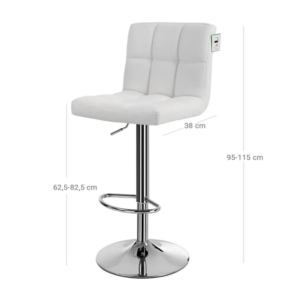 Sæt med 2 bar- eller køkkenstole i kunstlæder, justerbare og 360° drejelige, med ryglæn og fodstøtte, forkromet stålkonstruktion, hvid