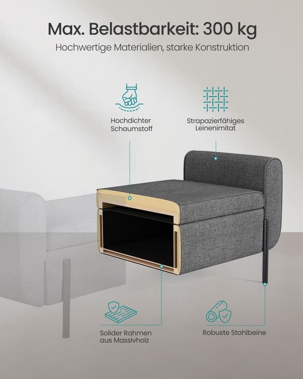 Pall med förvaringsutrymme och armstöd skiffergrå