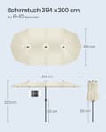 Miniatyrbillede 5 af 6: Dobbeltparasol 394 x 200 cm UPF 50+ uden stativ beige