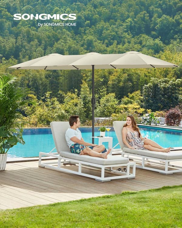Dobbeltparasol 394 x 200 cm UPF 50+ uden stativ beige