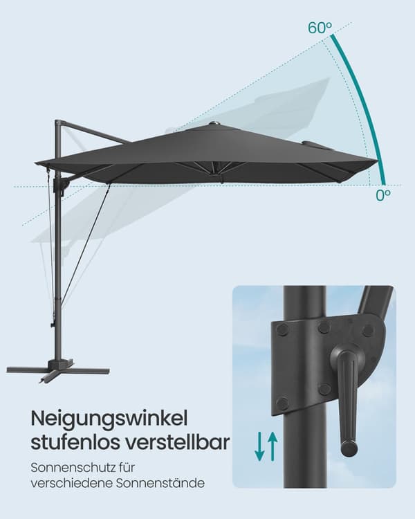Parasoll 270 x 270 cm UPF 50+ med vev och kryssfot grå