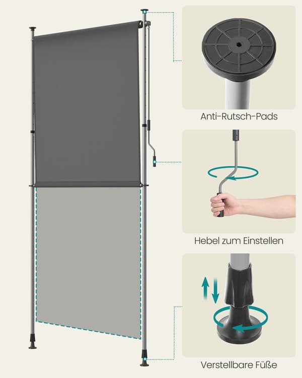 Vertikal markis höjdjusterbar 150 x (220-300) cm antracitgrå
