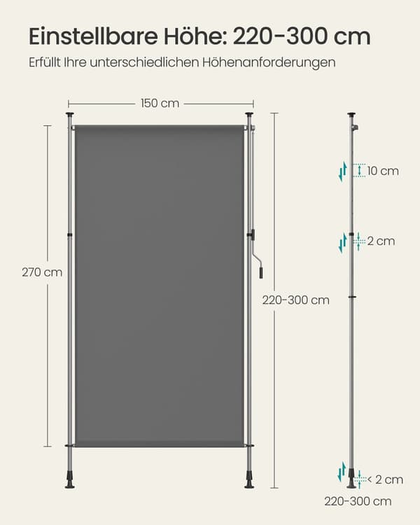 Vertikal markis höjdjusterbar 150 x (220-300) cm antracitgrå