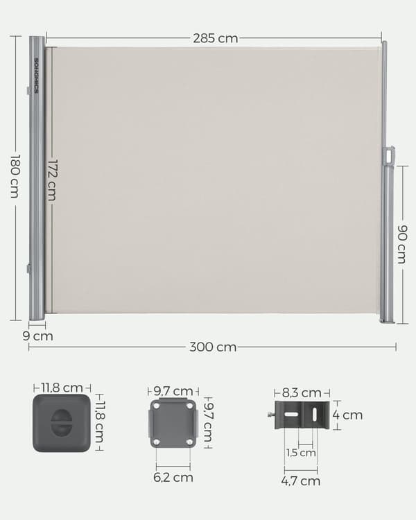 180 x 300 cm (H x B), sidomarkis för balkong och terrass, TÜV SÜD GS-certifierad, insynsskydd, solskydd, sidomarkis, Beige